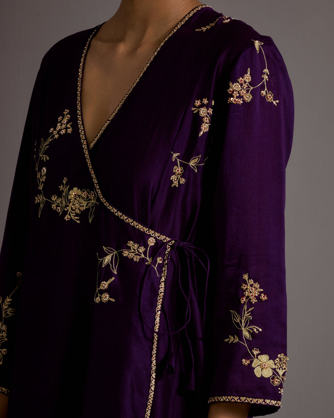 aubergine jaal scattered chanderi angrakha set