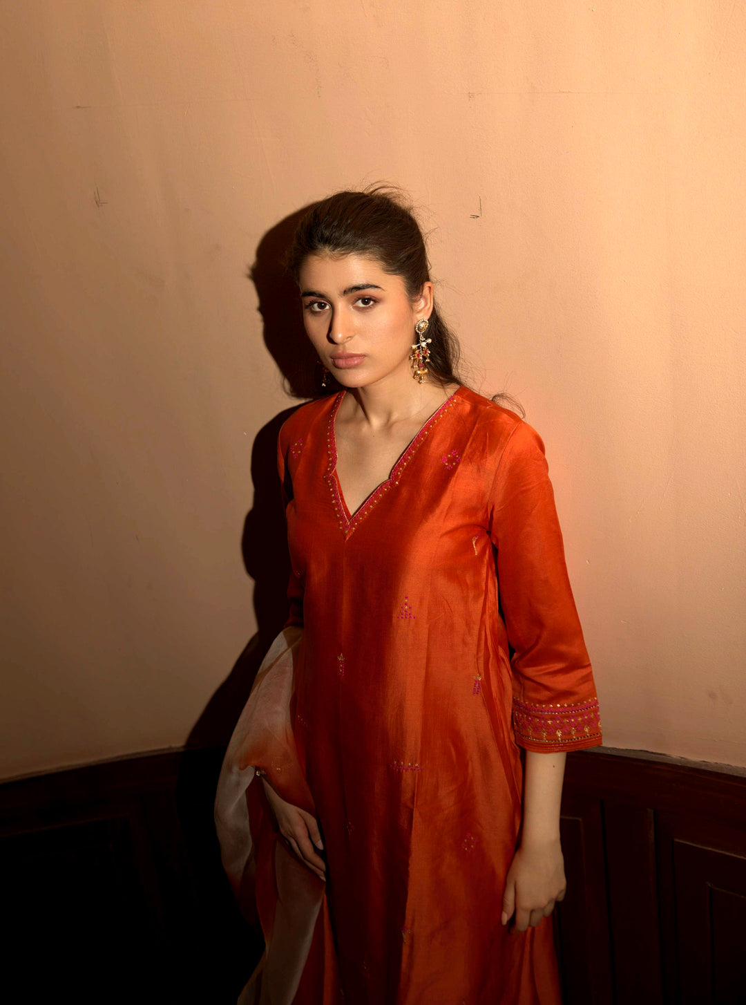 rust orange a-line kurta set