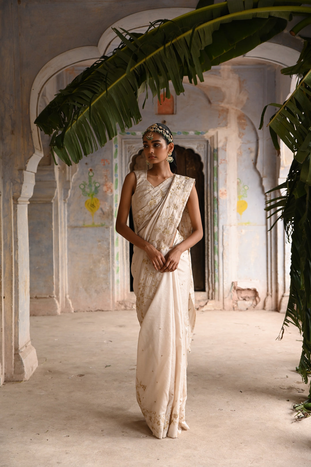 ivory silk saree with blouse