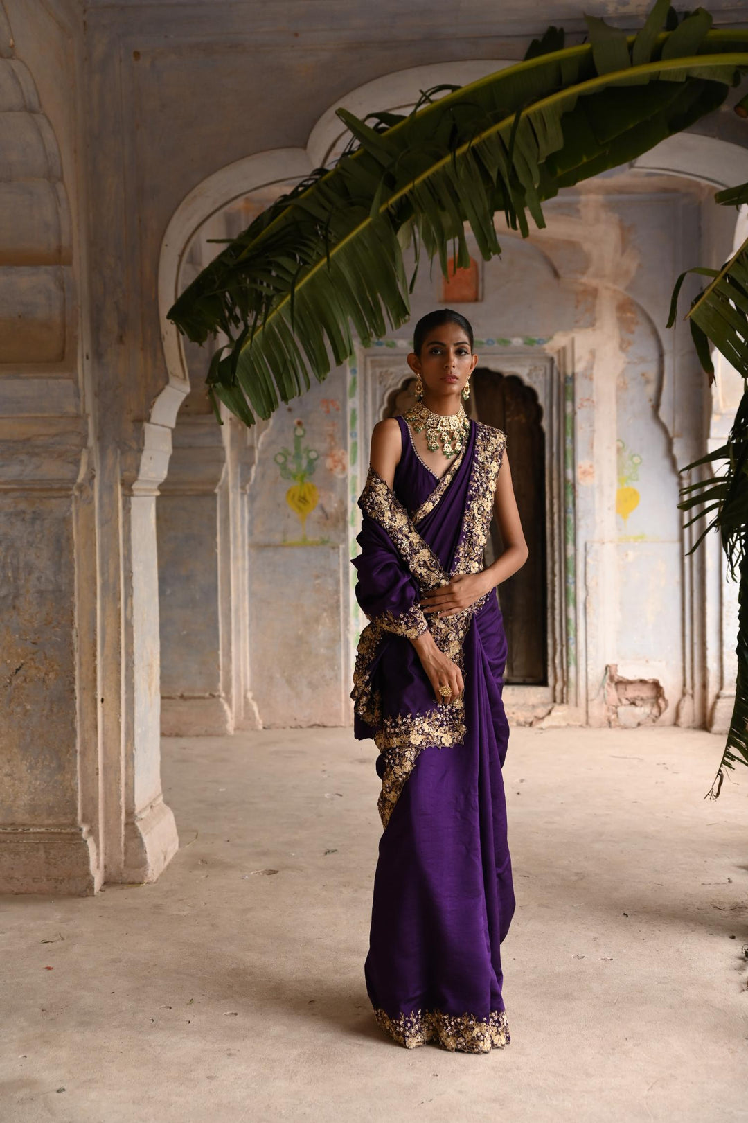 aubergine saree with blouse