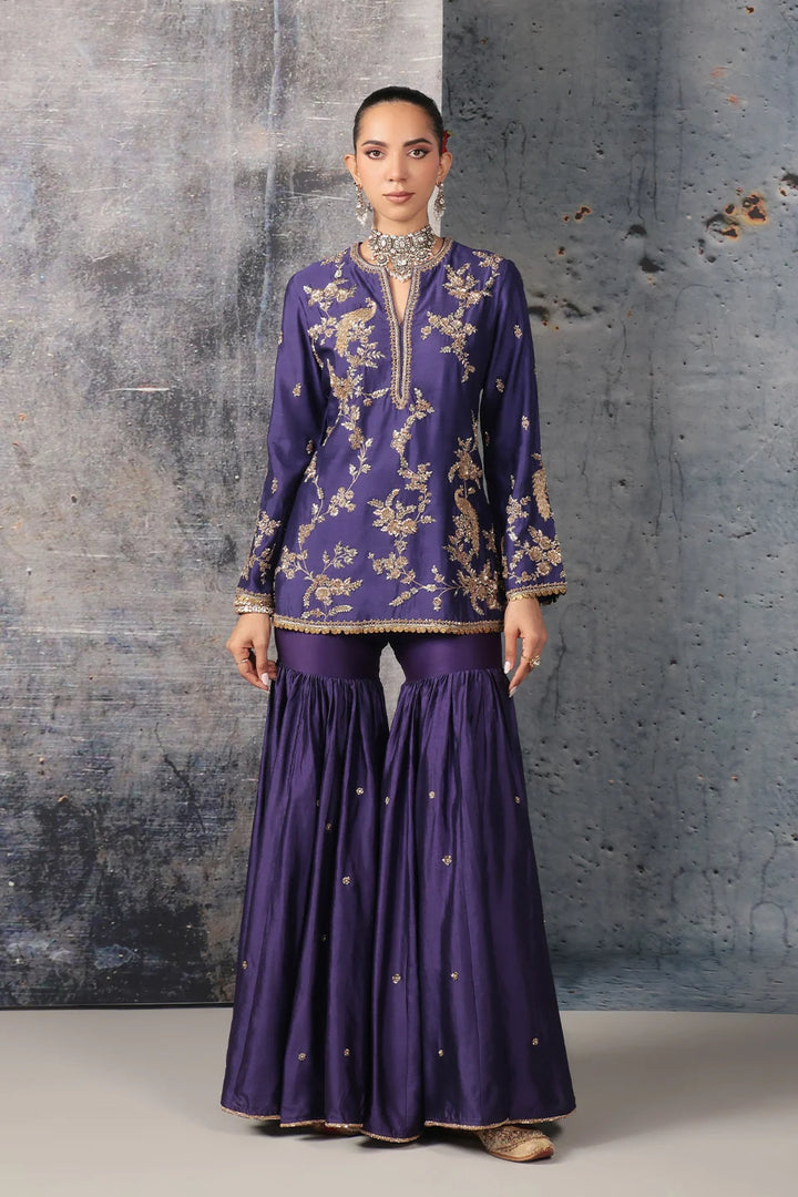 Zar-Rang Purple Jaal Sharara Set