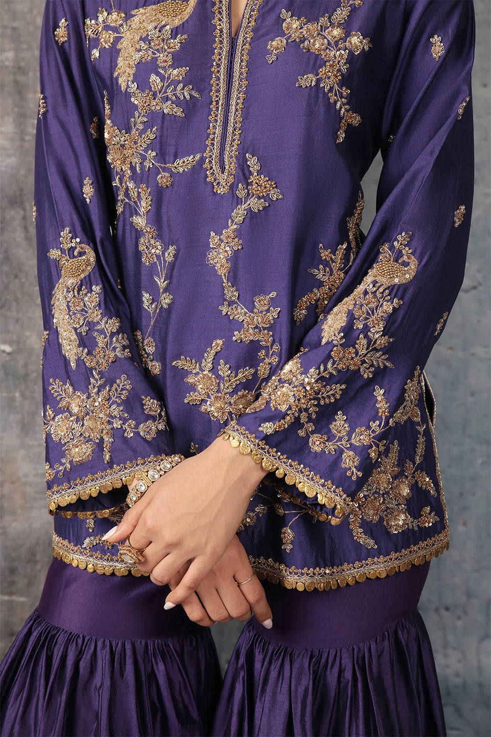 Zar-Rang Purple Jaal Sharara Set