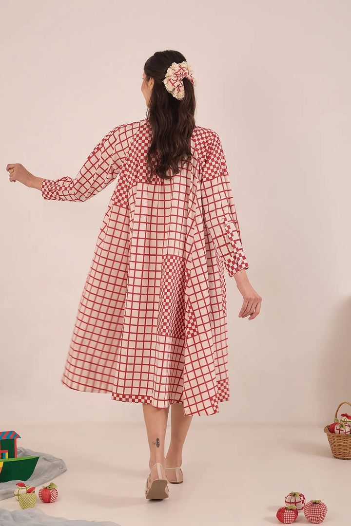 Aarol: Cotton Check MIDI Dress