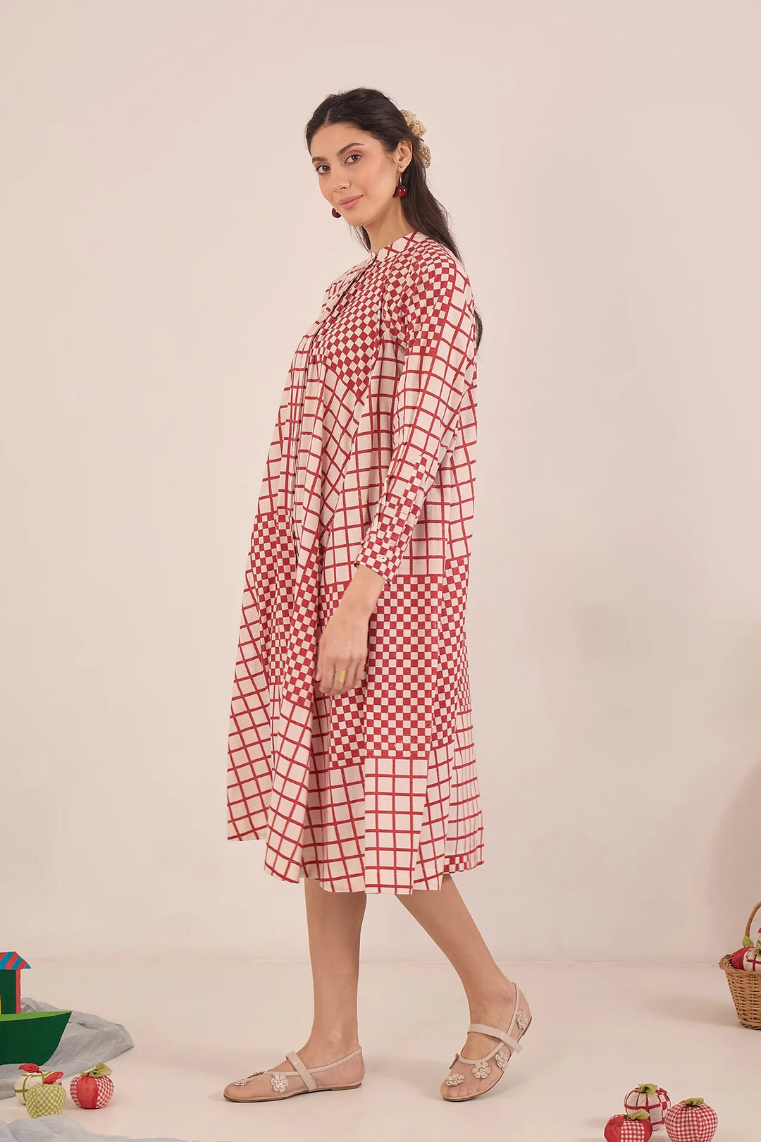 Aarol: Cotton Check MIDI Dress