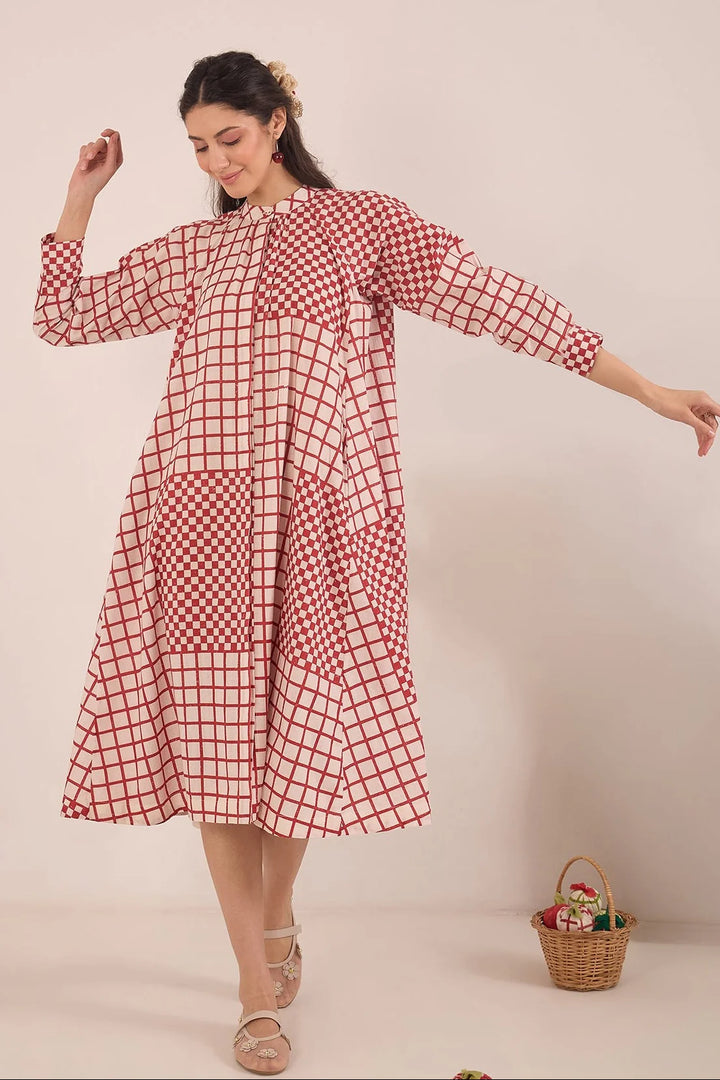 Aarol: Cotton Check MIDI Dress
