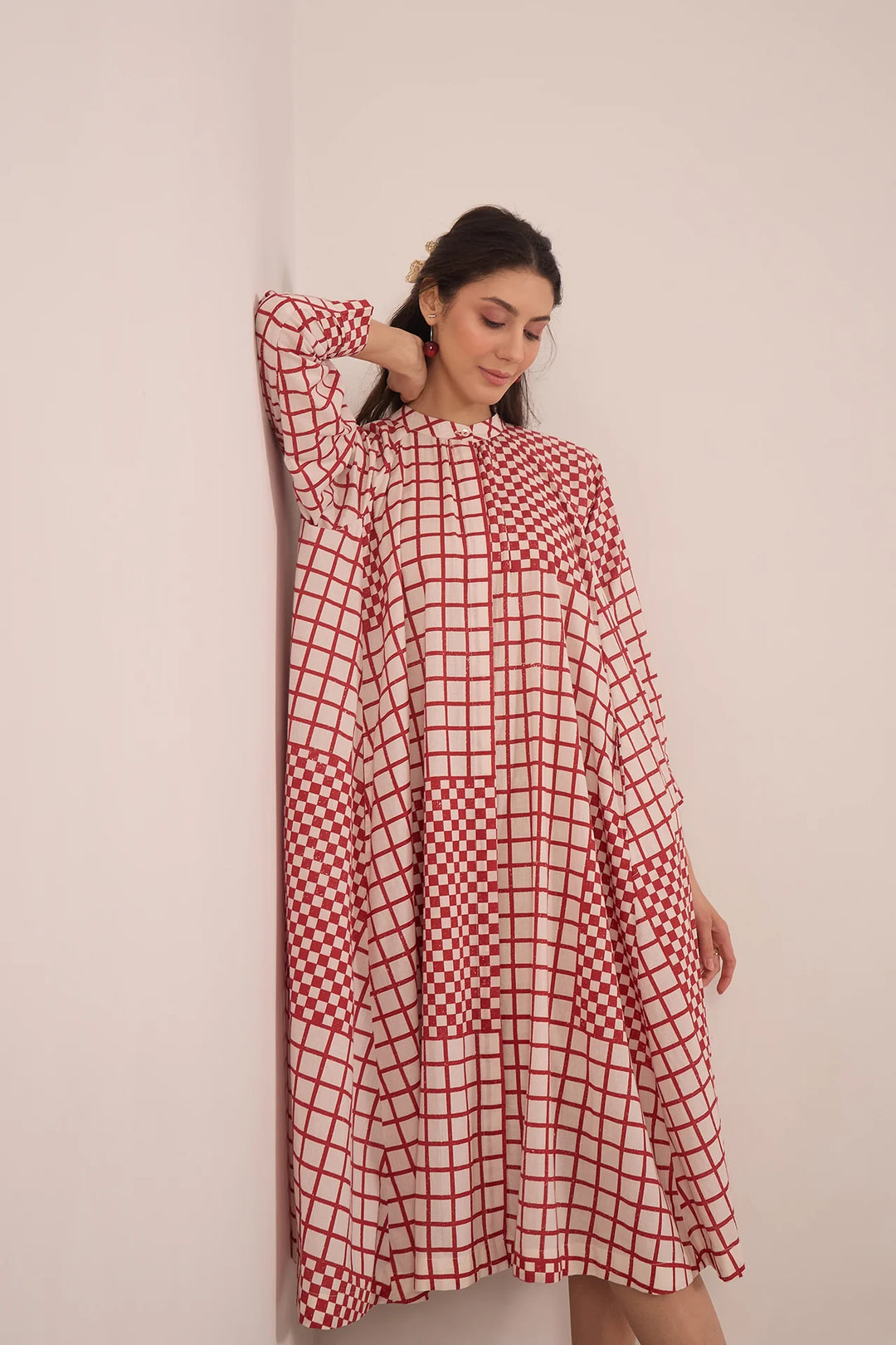 Aarol: Cotton Check MIDI Dress