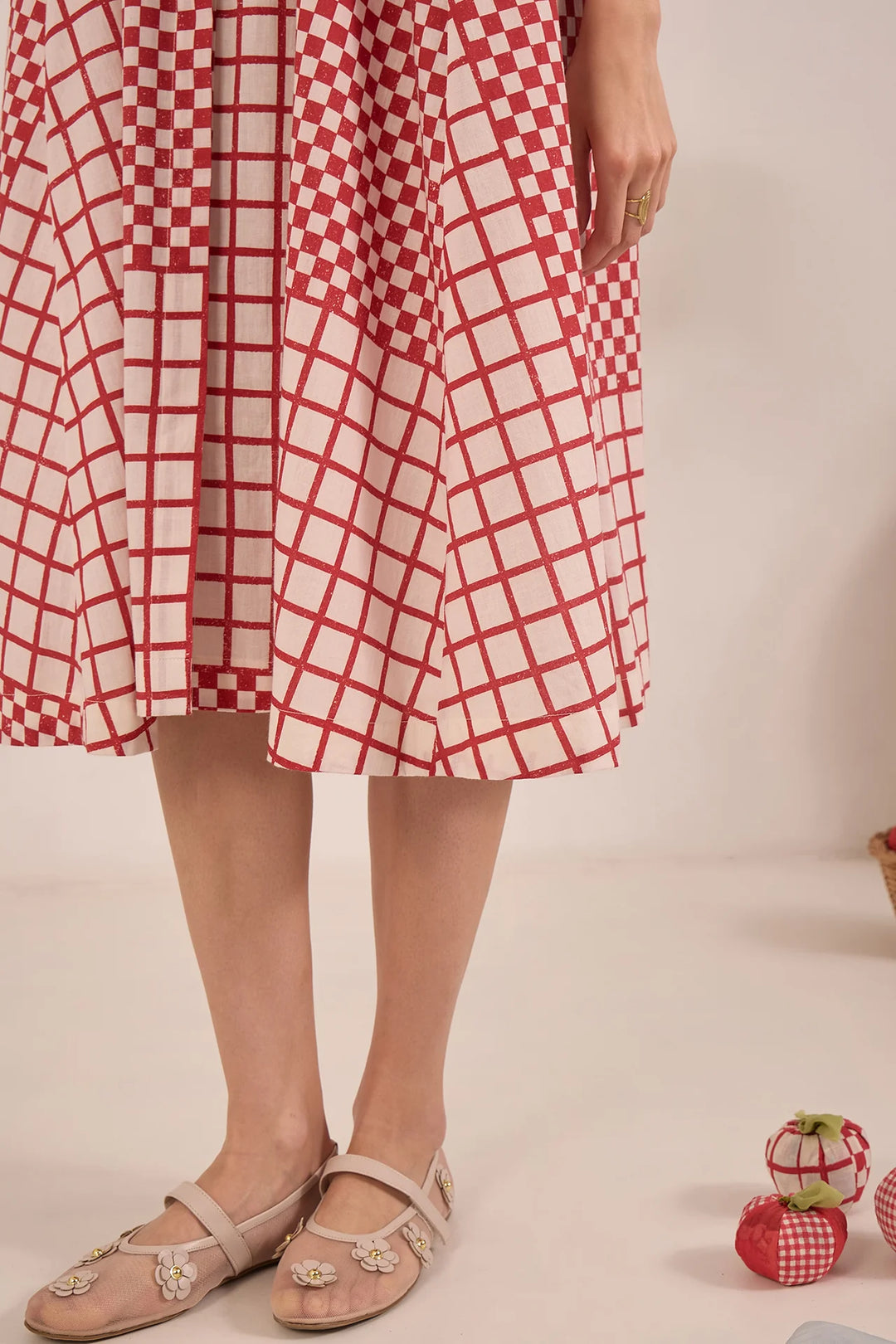 Aarol: Cotton Check MIDI Dress