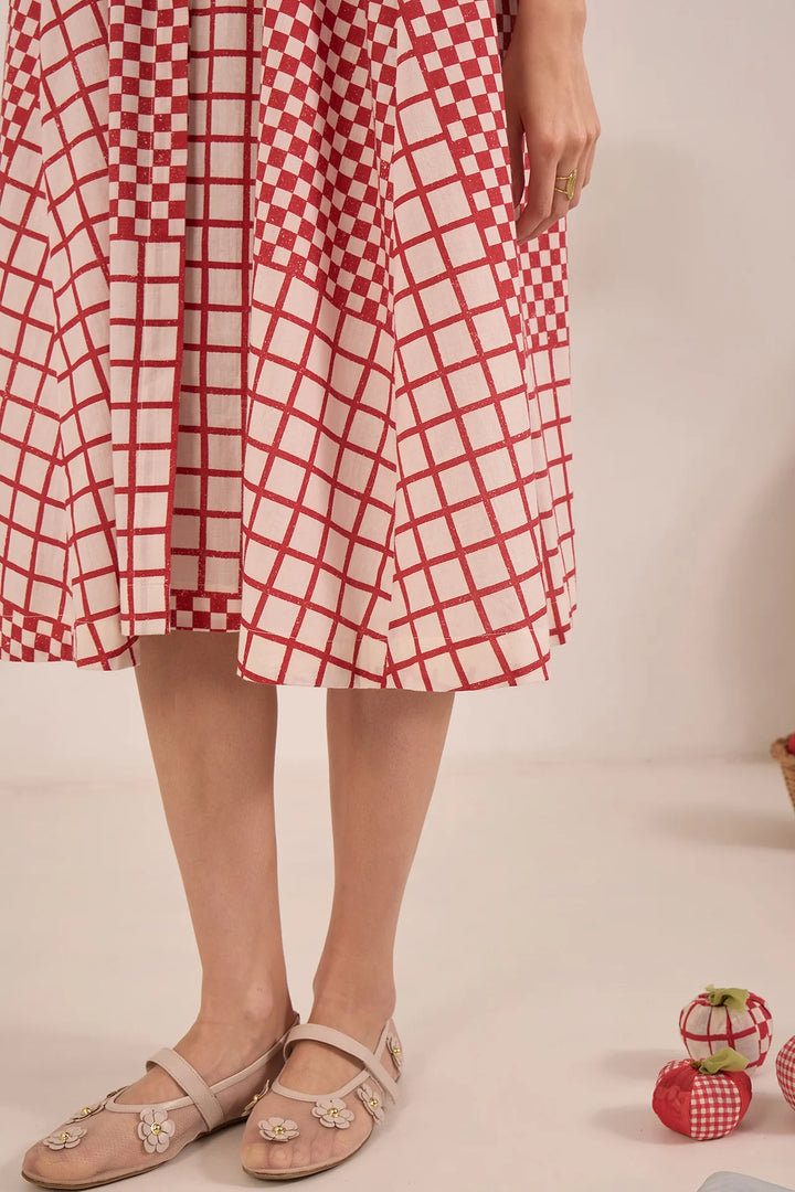 Aarol: Cotton Check MIDI Dress