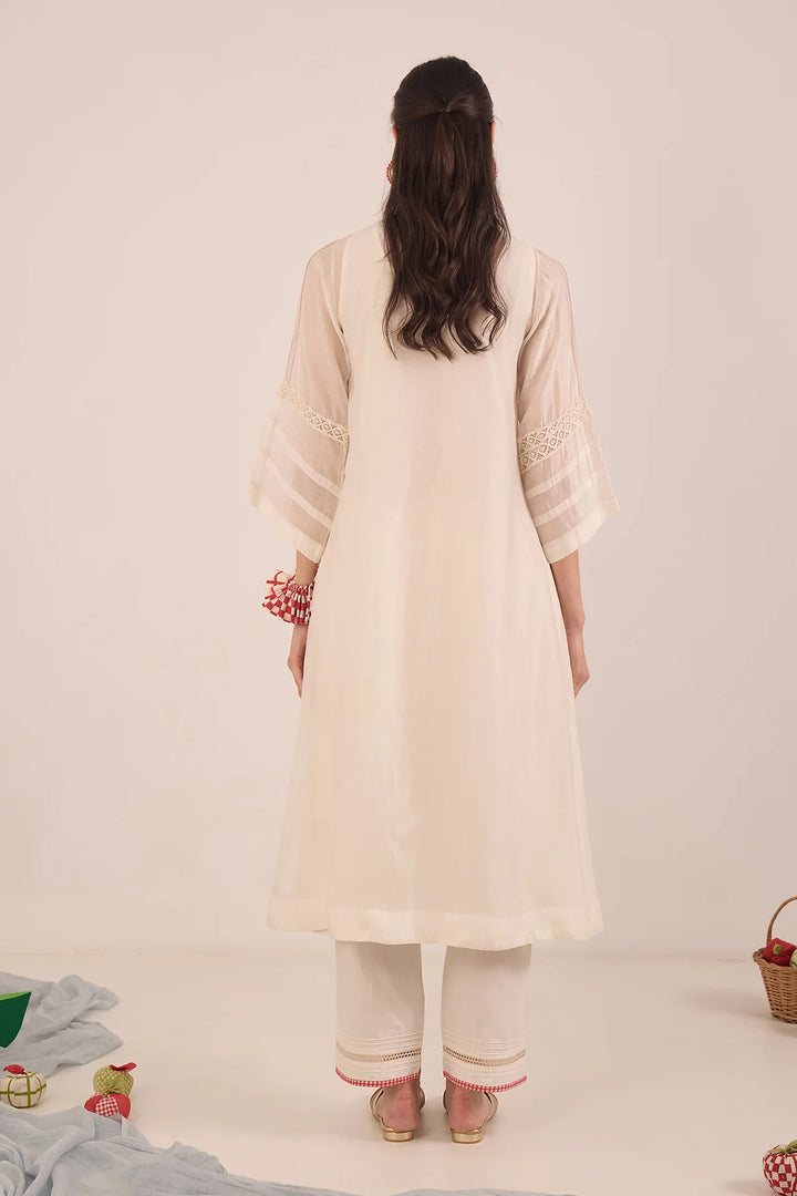 Khubani: Cotton Silk Embroidered Kurta Set - Ivory