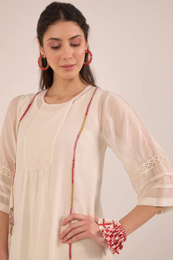 Khubani: Cotton Silk Embroidered Kurta Set - Ivory