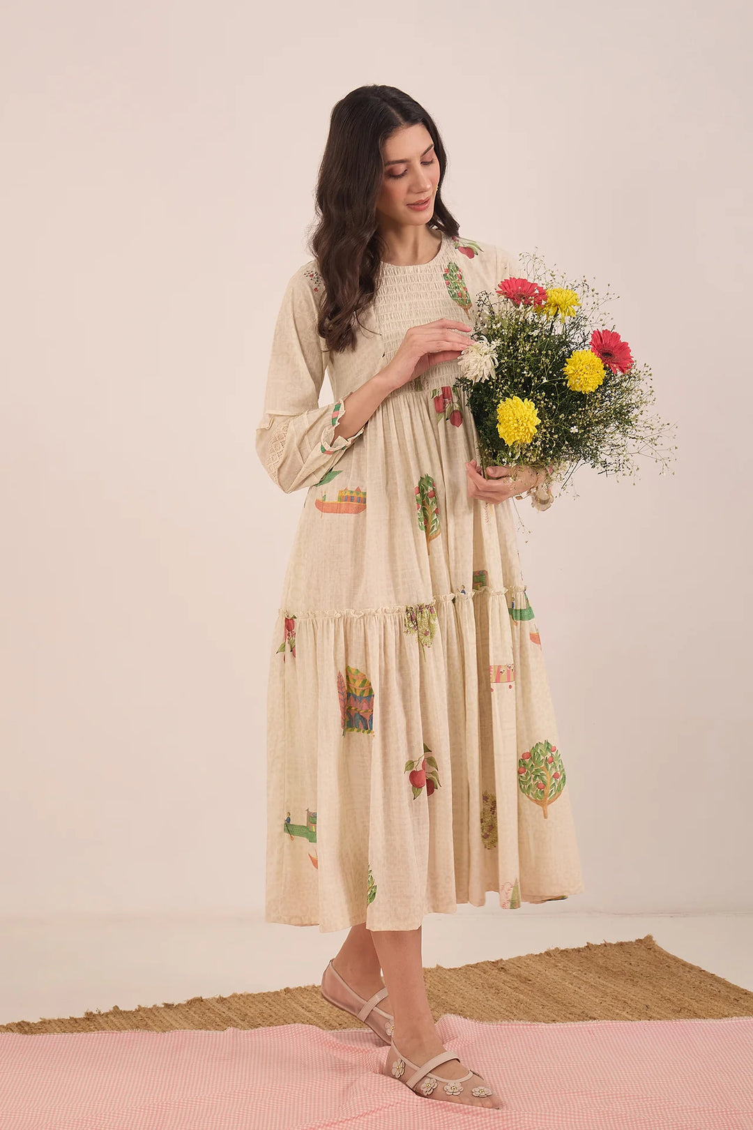Gulposh: Cotton Smocking MIDI Dress