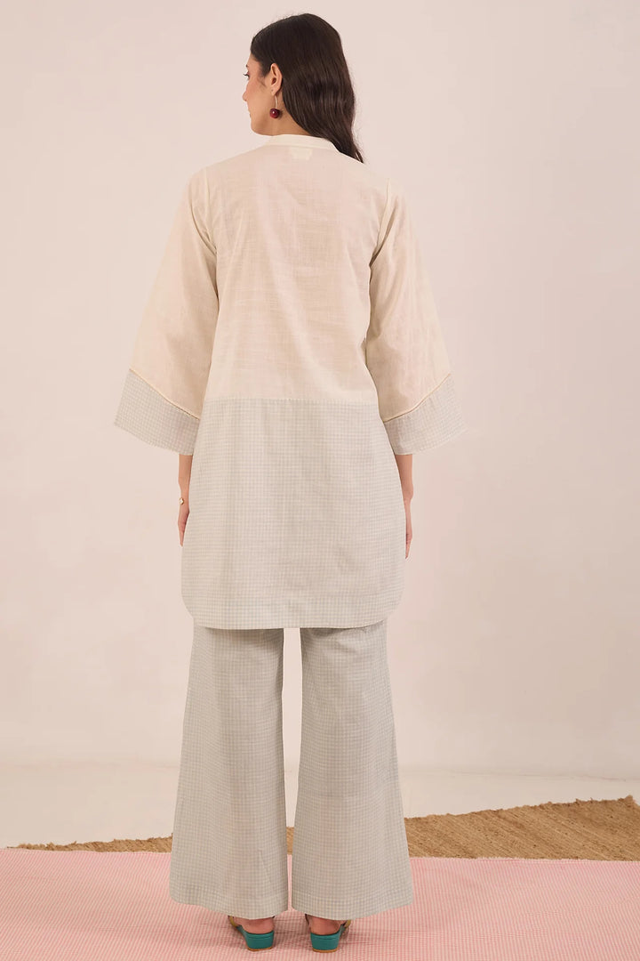 Poma: Cotton Shepherd Check With Apples Tunic- Powder Blue and Ivory
