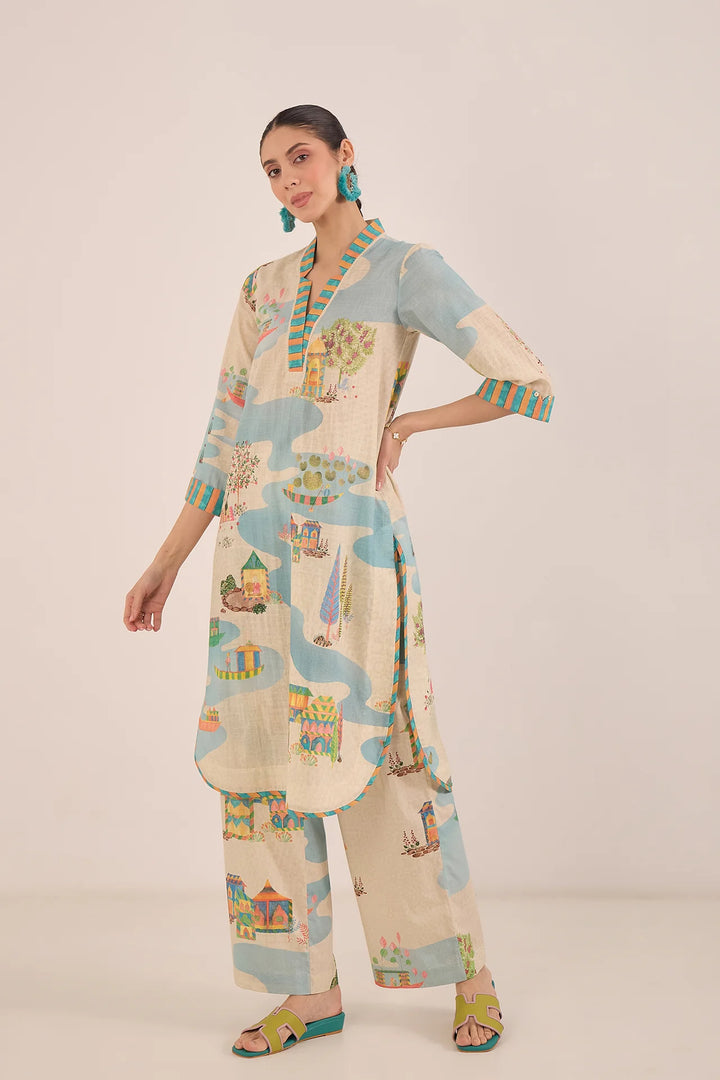 Safar: Cotton V-neck Kurta Co-ord Set