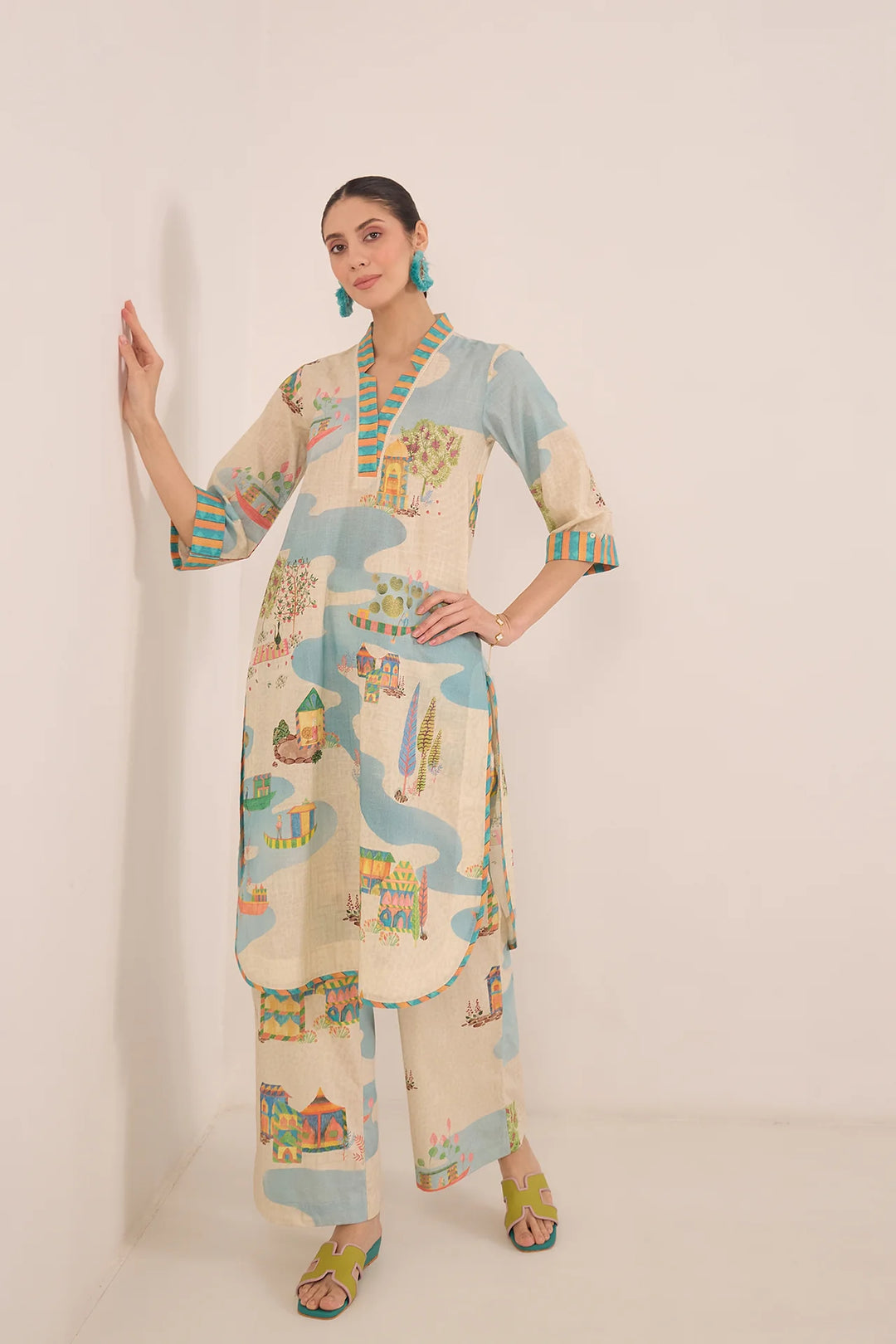 Safar: Cotton V-neck Kurta Co-ord Set