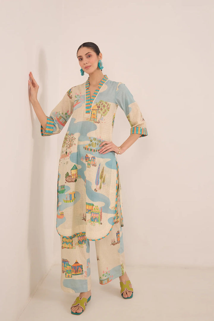 Safar: Cotton V-neck Kurta Co-ord Set