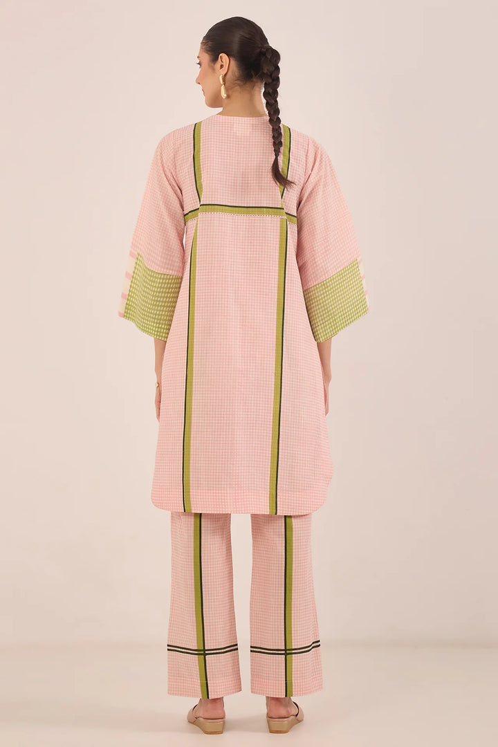 Gul: Cotton Shepherd Check With Stripe Coord Set - Pink