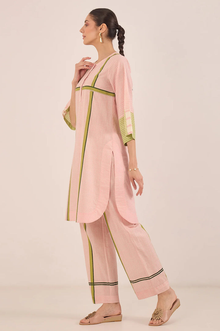 Gul: Cotton Shepherd Check With Stripe Coord Set - Pink