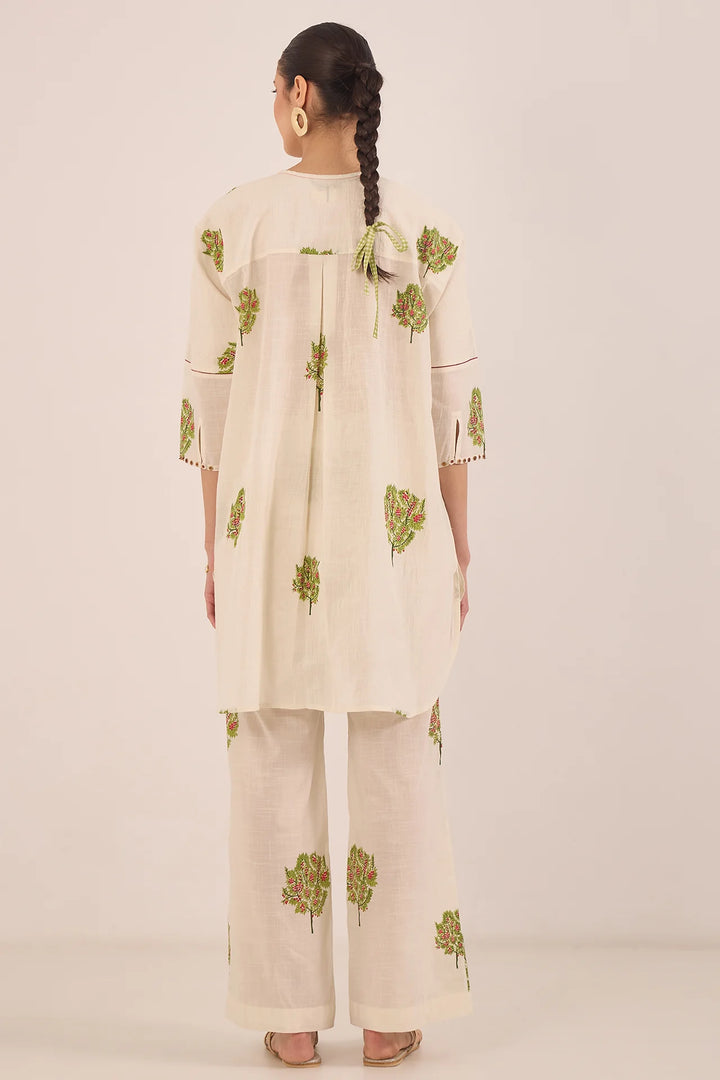 Cotton Apple Tree Kimono Coord Set - Ivory