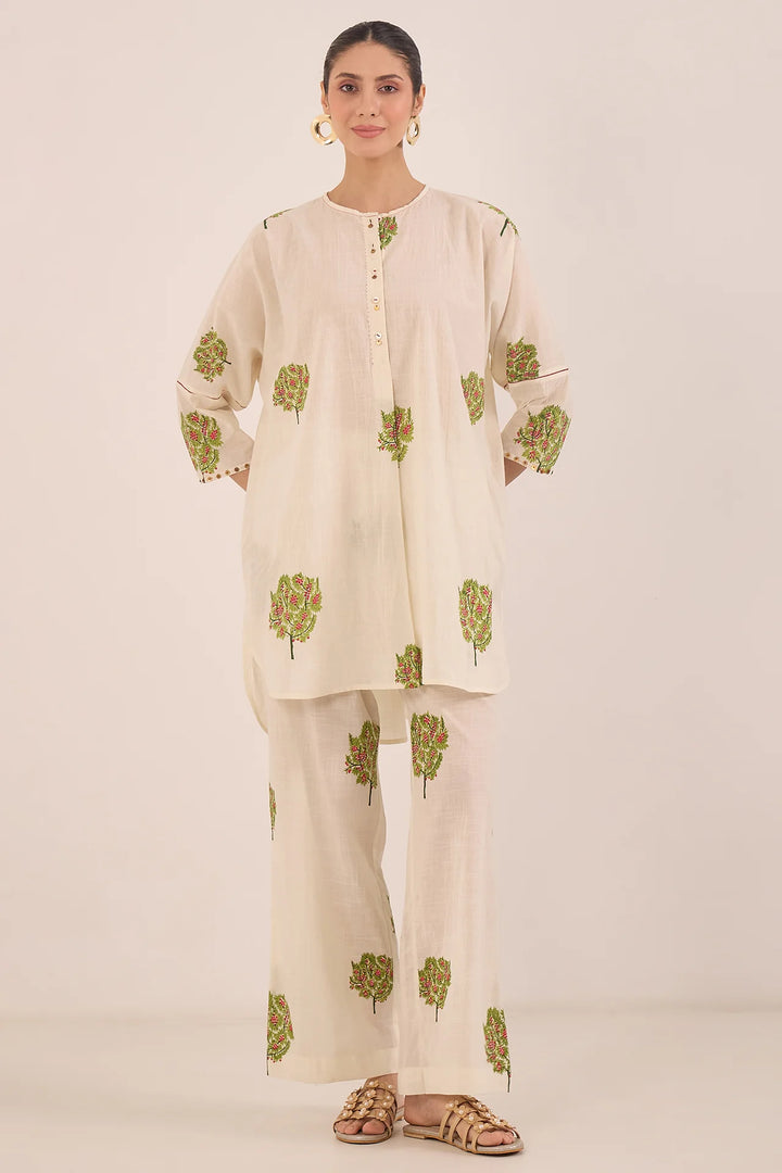 Cotton Apple Tree Kimono Coord Set - Ivory