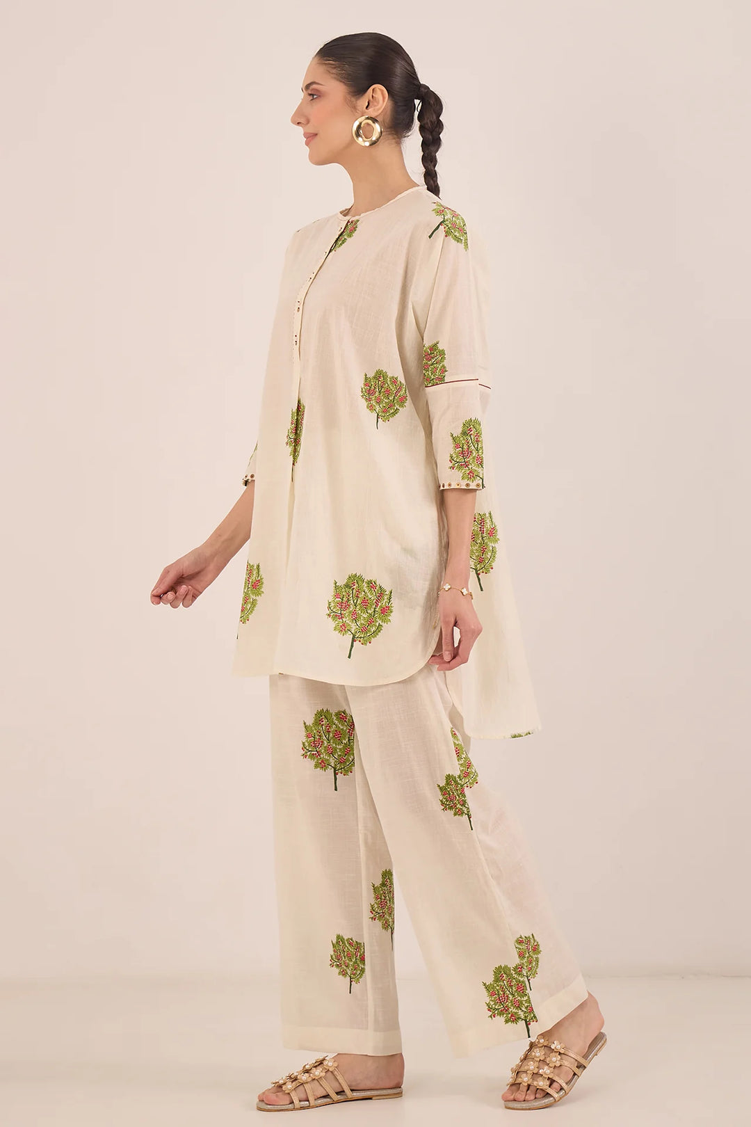 Cotton Apple Tree Kimono Coord Set - Ivory
