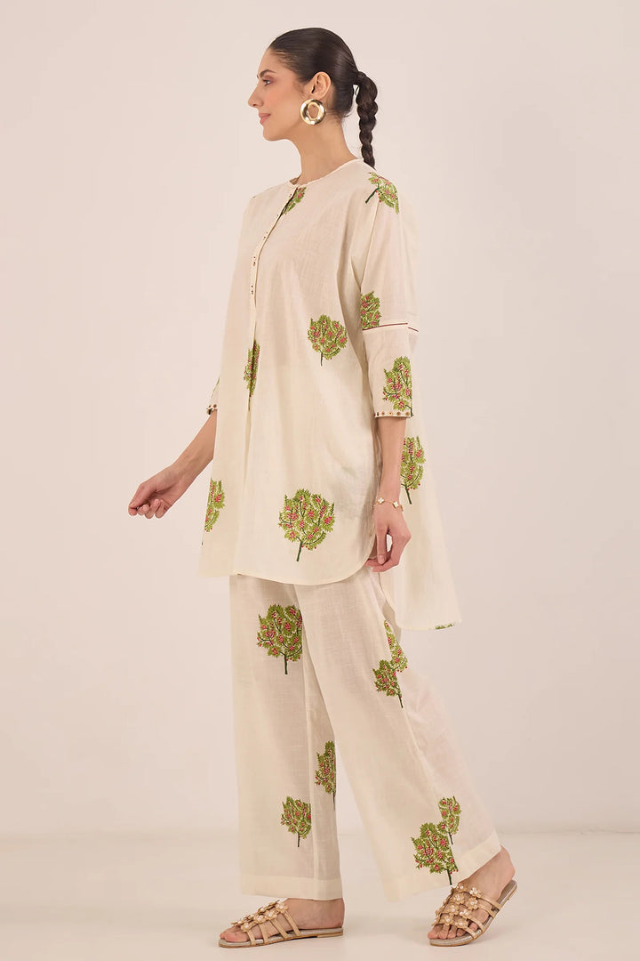 Cotton Apple Tree Kimono Coord Set - Ivory