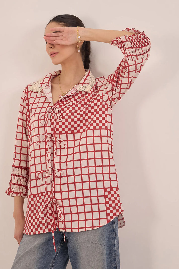 Aarol: Cotton Check String Shirt