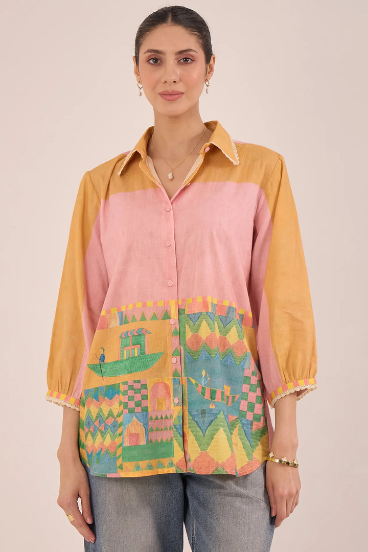 Kahwa: Cotton Color Block Shirt