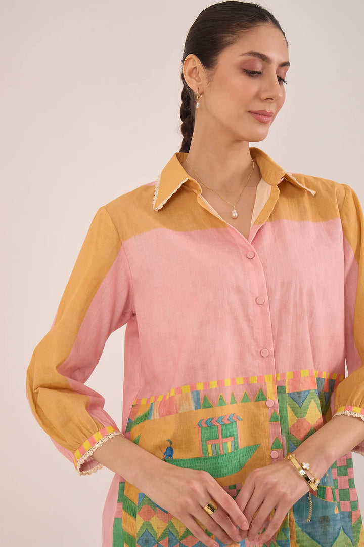 Kahwa: Cotton Color Block Shirt