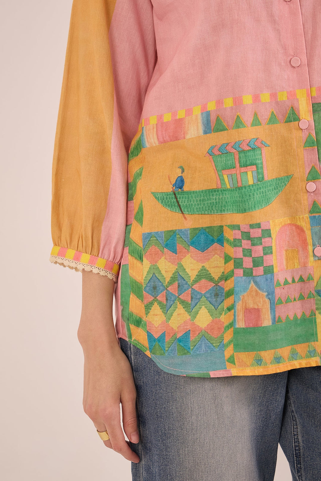 Kahwa: Cotton Color Block Shirt