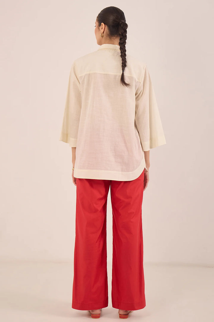 Dal: Cotton Floral Shirt Coord Set - Ivory