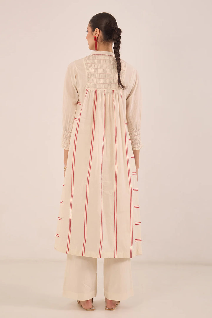 Zoon: Cotton Ivory Bead  Stripe Kurta Set