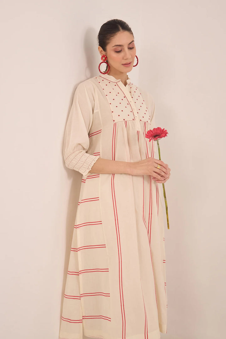Zoon: Cotton Ivory Bead  Stripe Kurta Set