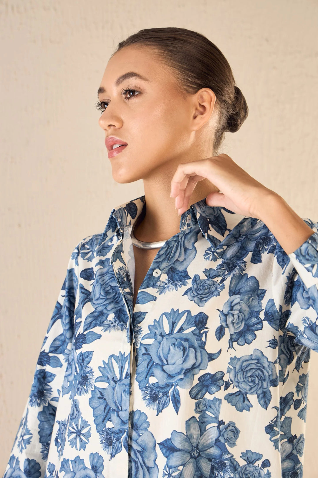 Blue Blossom Cotton Long Shirt Co-ord Set