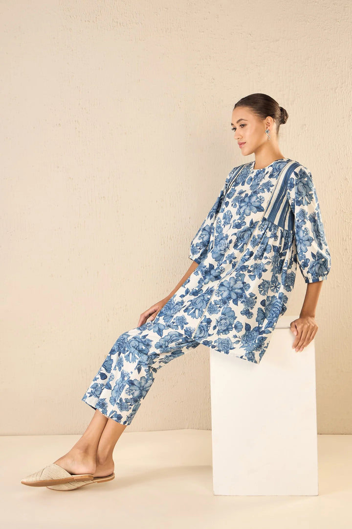Blue Blossom: Blue Rose Side Gather Tunic Co-ord Set