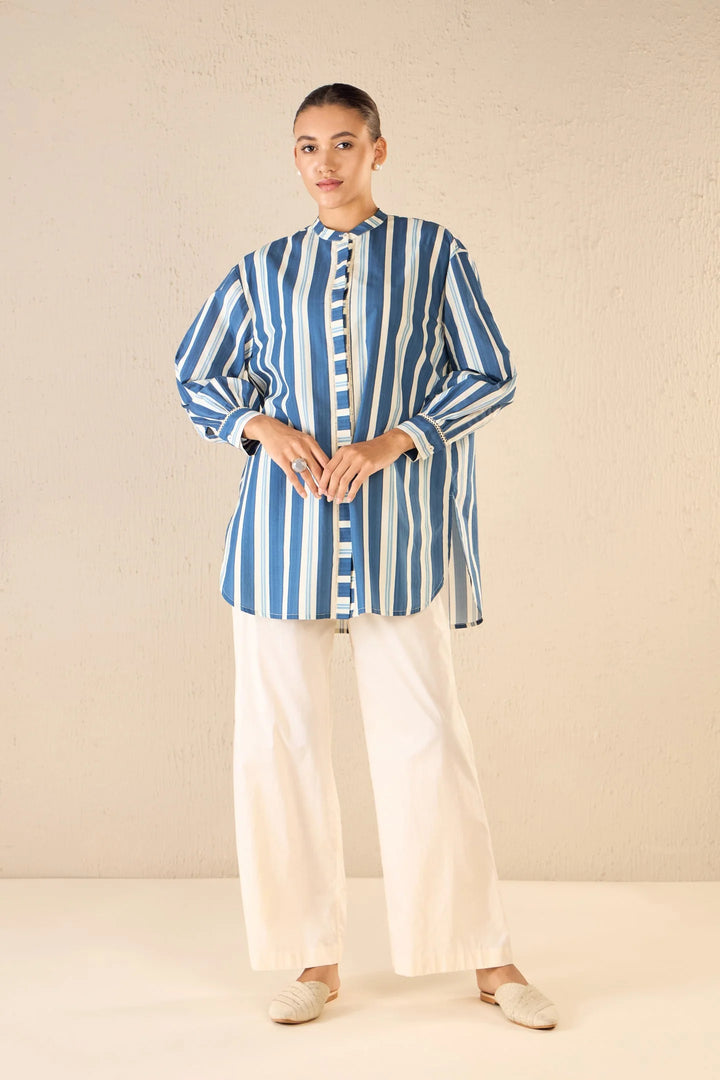 Meadow Stripes: Blue Stripe Long Shirt Co-ord Set