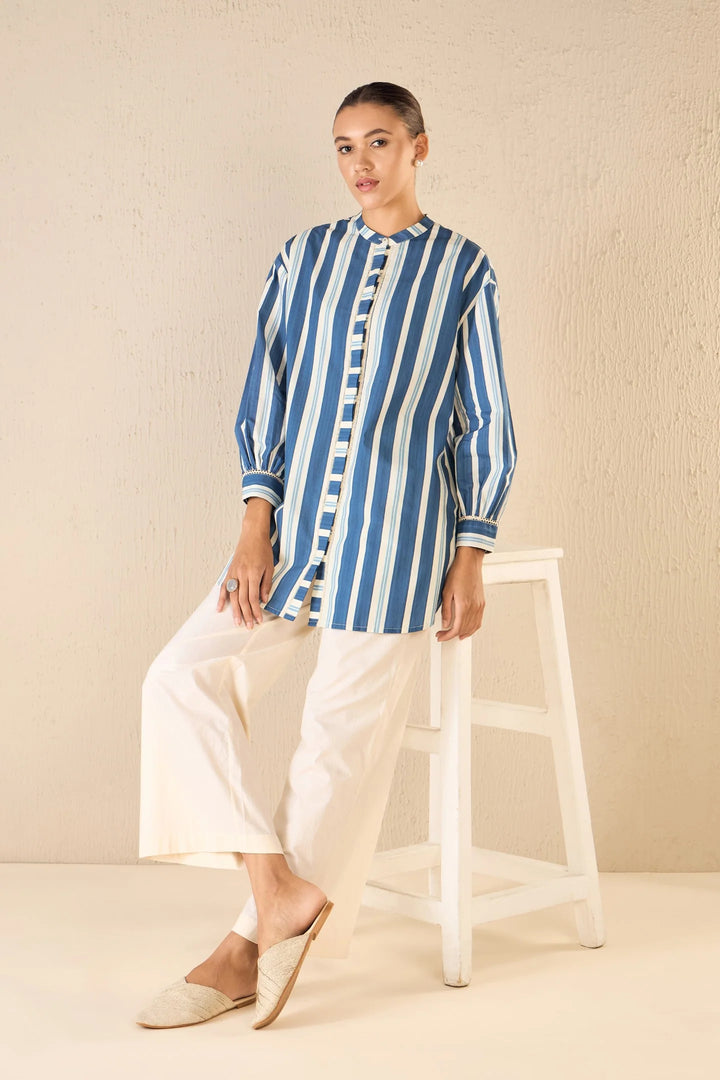 Meadow Stripes: Blue Stripe Long Shirt Co-ord Set