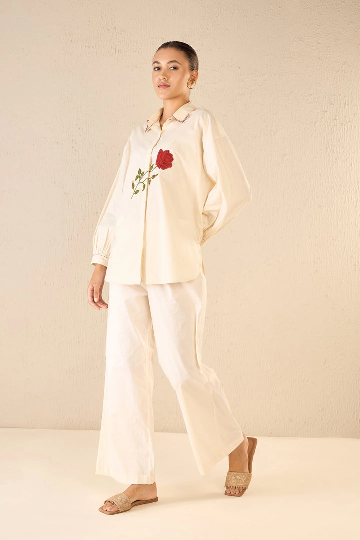 Scarlet Rose: Ivory Oversize Cotton Shirt Co-ord Set