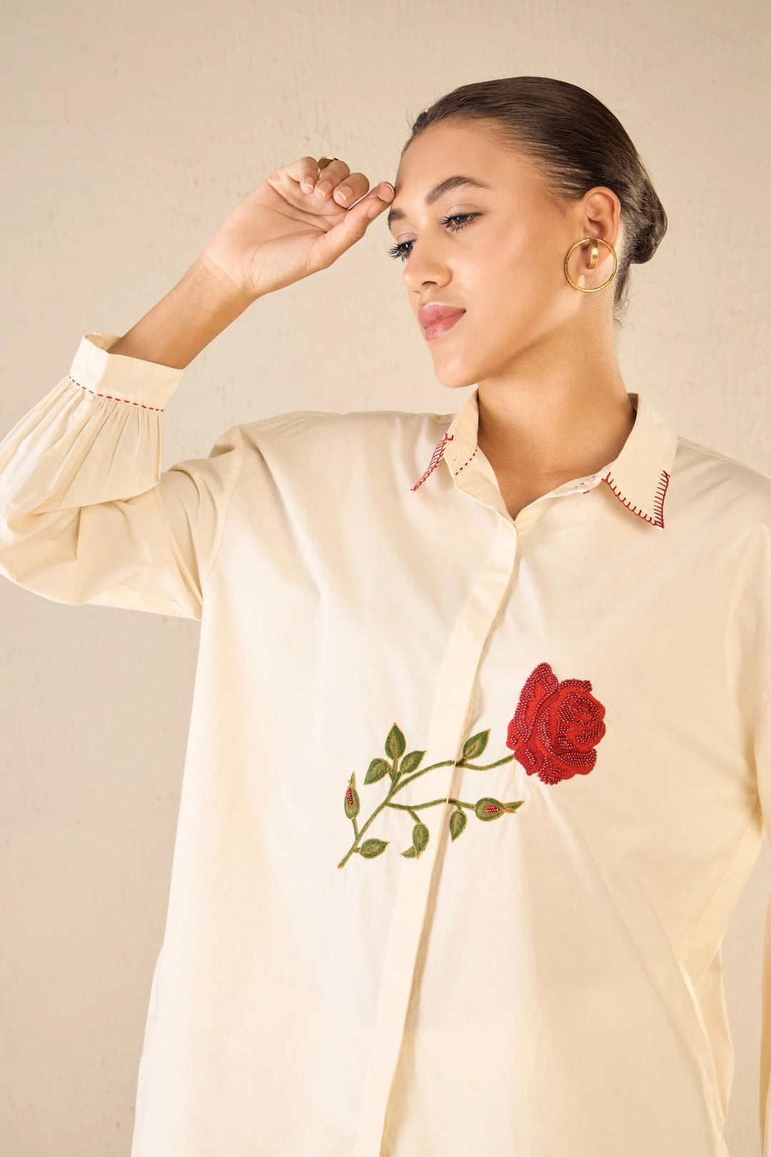 Scarlet Rose: Ivory Oversize Cotton Shirt Co-ord Set