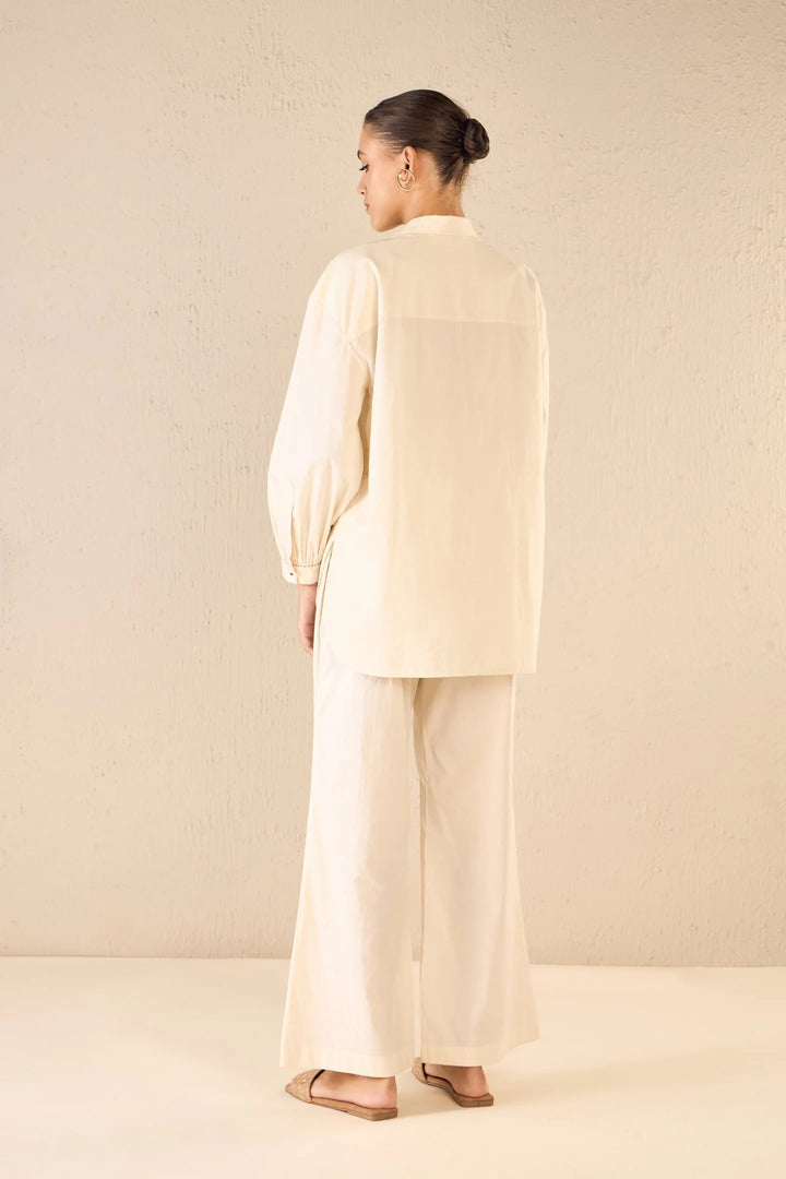 Scarlet Rose: Ivory Oversize Cotton Shirt Co-ord Set