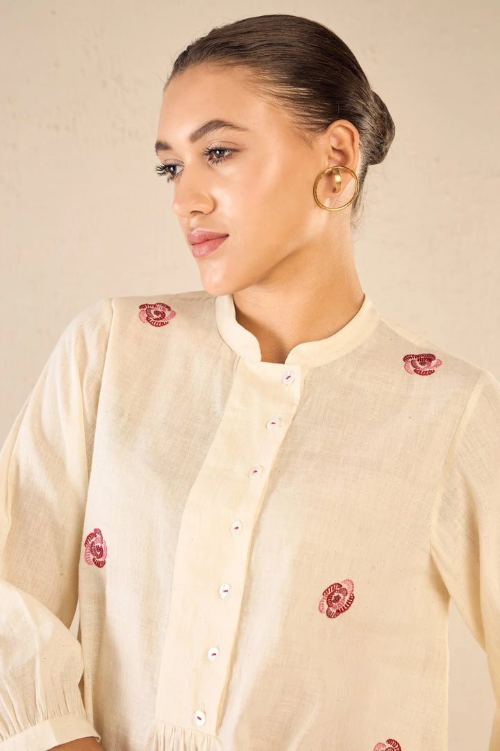 Rose Melody: Ivory Bold Placket Co-ord Set