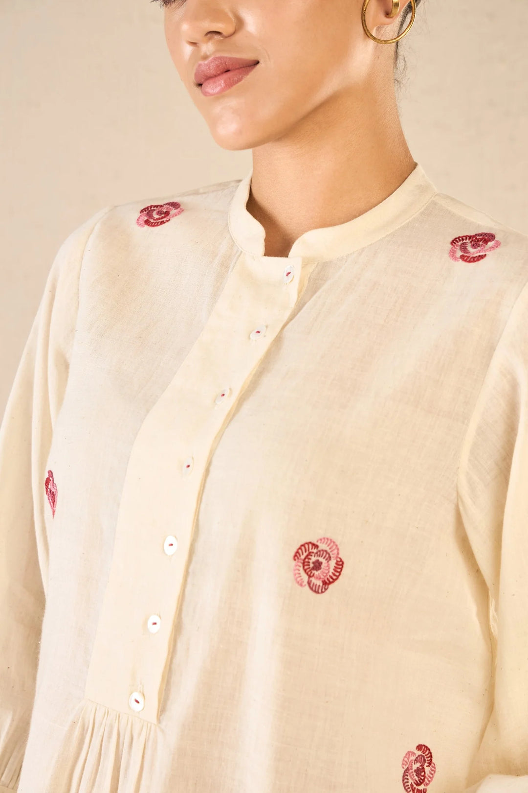 Rose Melody: Ivory Bold Placket Co-ord Set