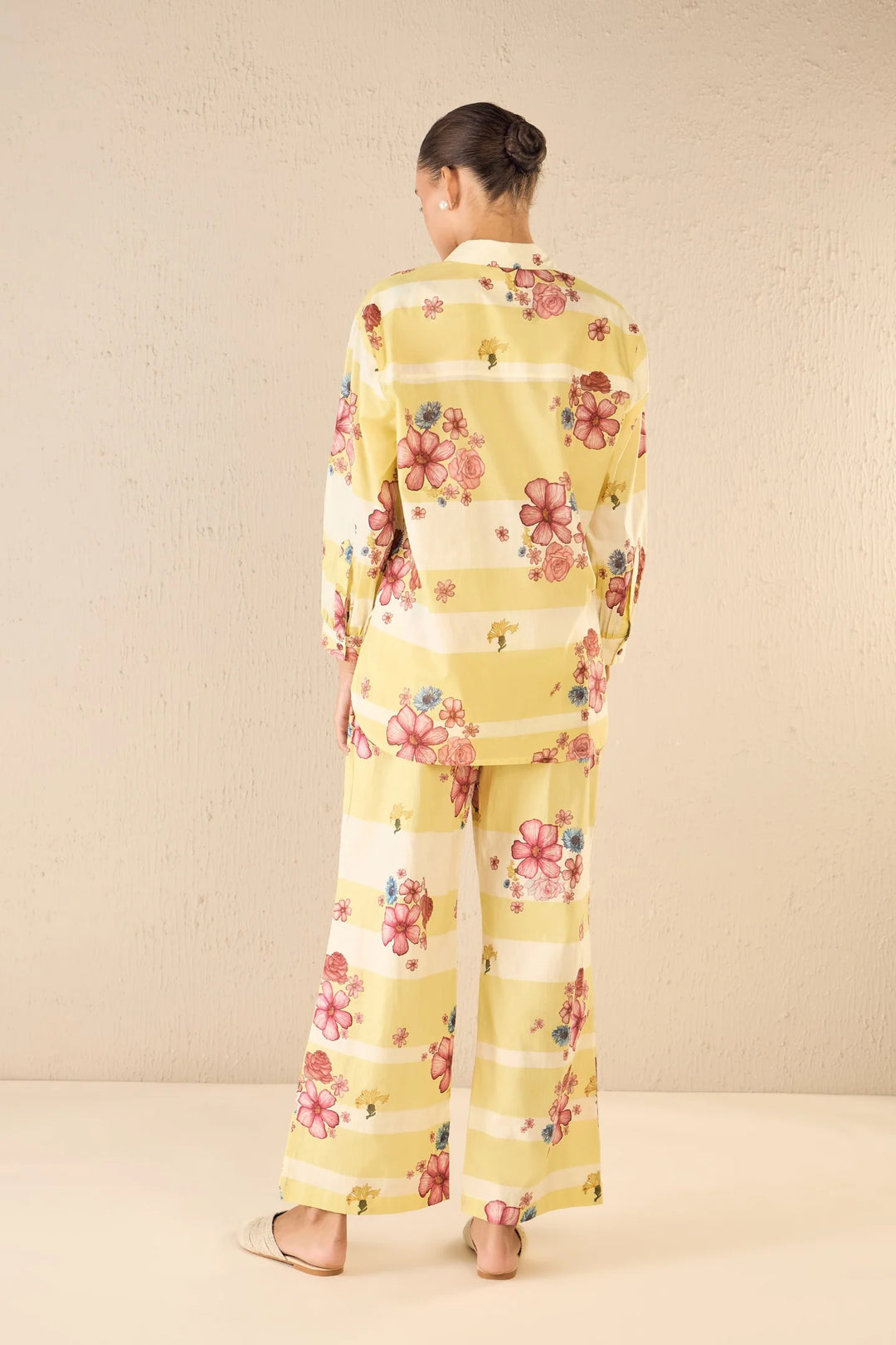 Floral Fusion: Yellow & White Stripe Floral Shirt Co-ord Set