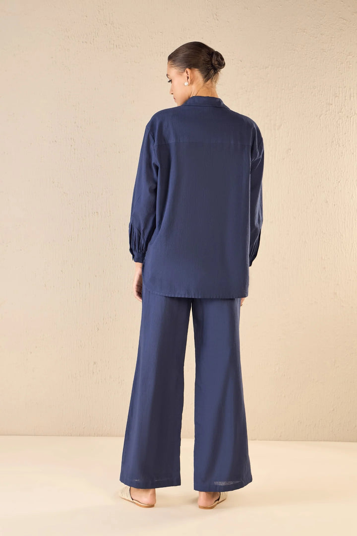 Rose Dream: Indigo Oversize Cotton Shirt Co-ord Set