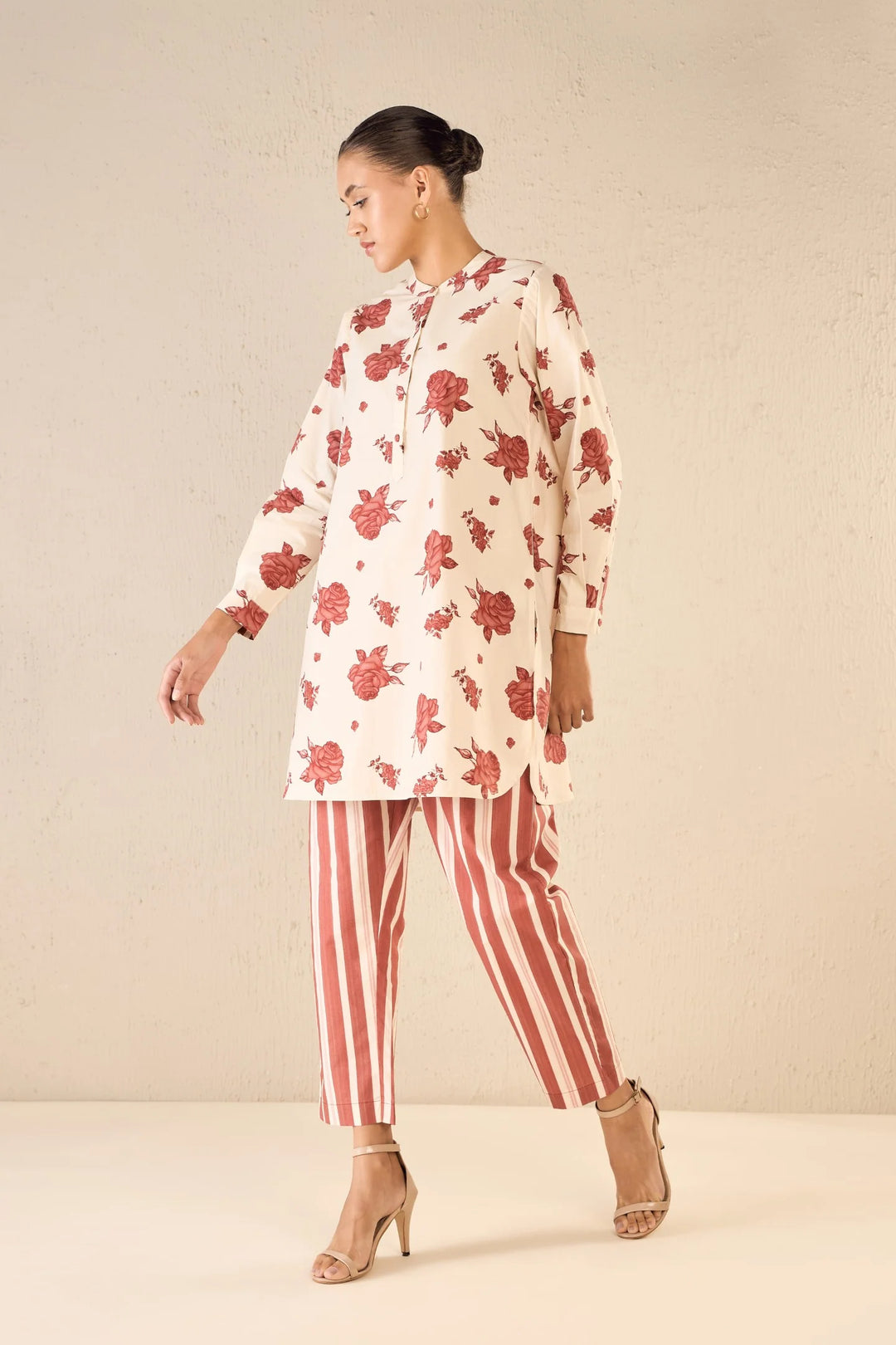 Vintage Rose: Red Rose Print Tunic Co-ord Set