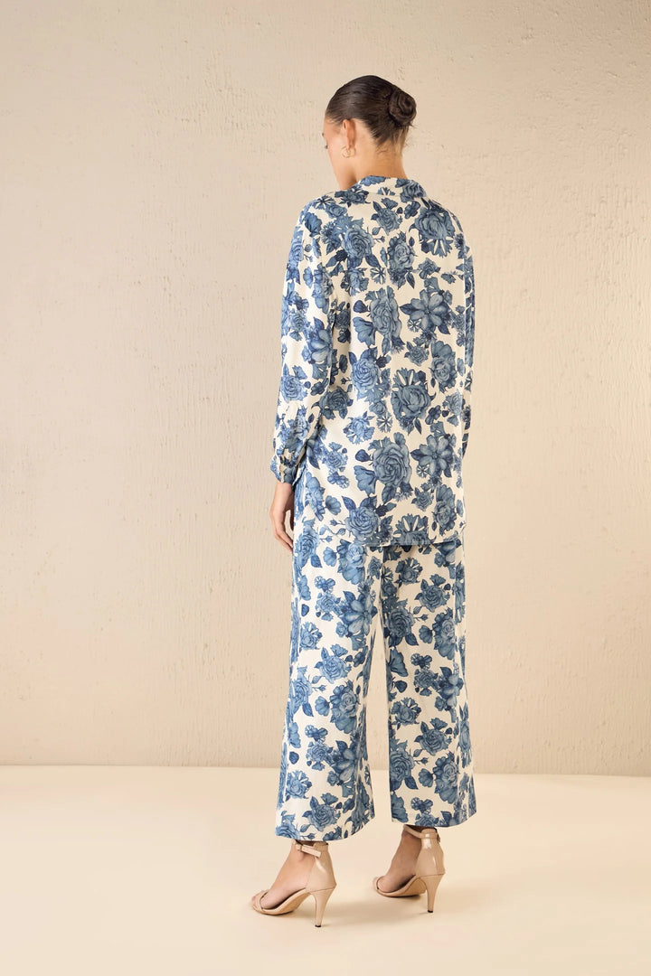 Blue Blossom: Oversize Shirt Co-ord Set