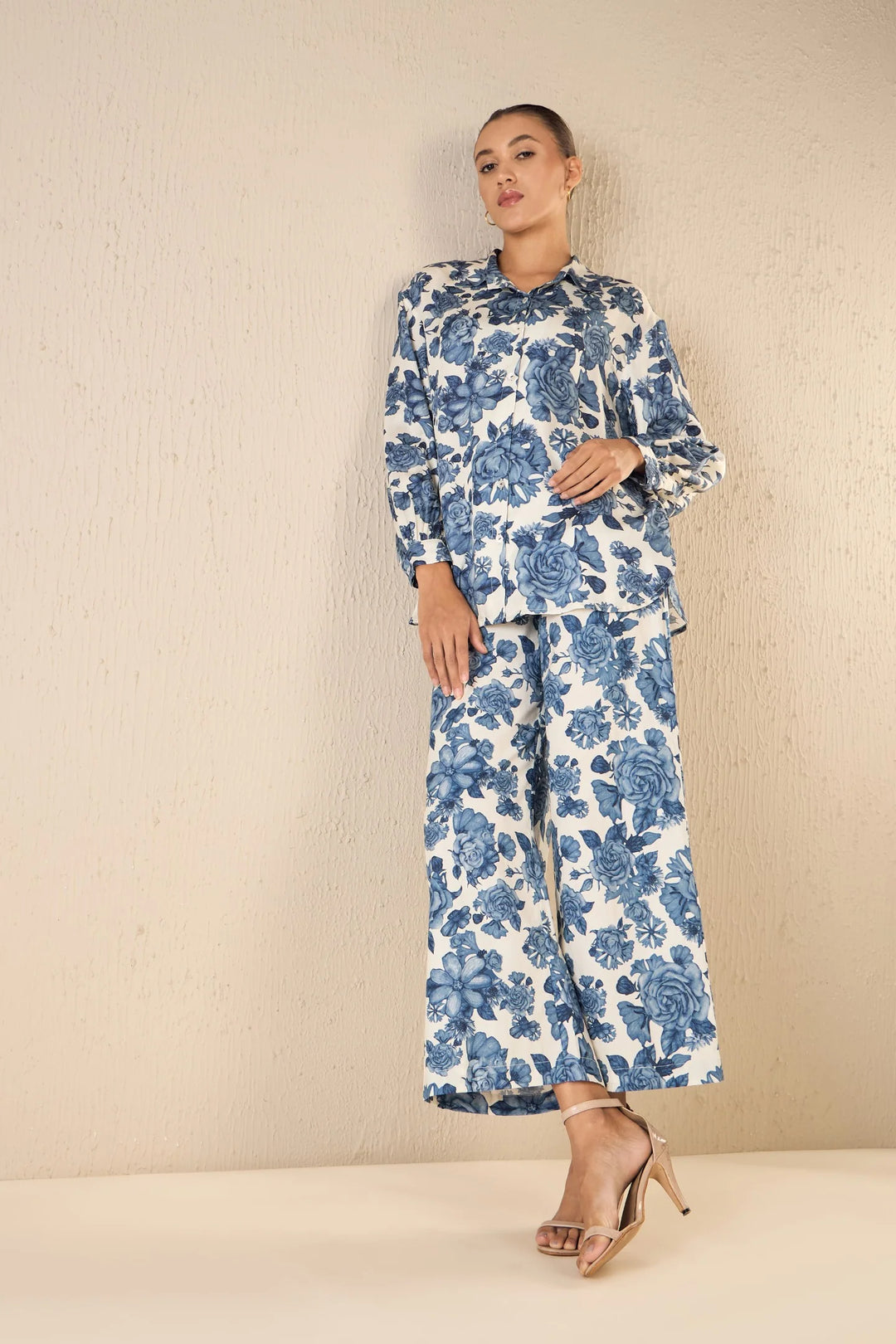 Blue Blossom: Oversize Shirt Co-ord Set