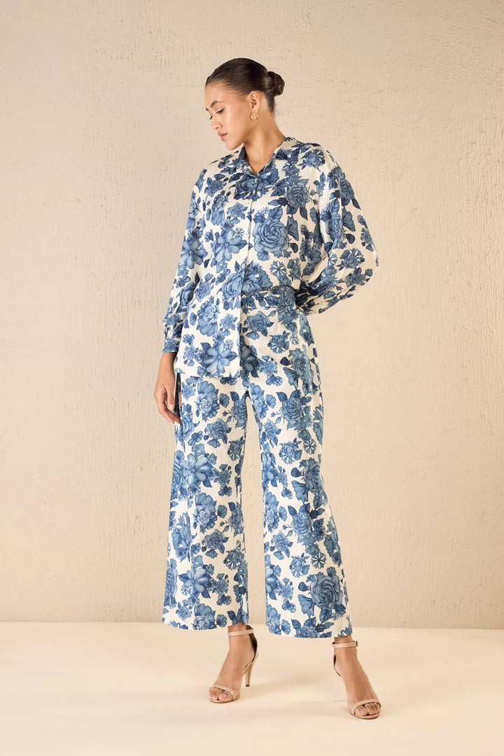 Blue Blossom: Oversize Shirt Co-ord Set