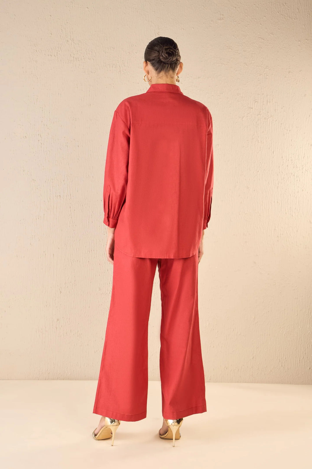 Rose Dream: Red Oversize Cotton Shirt Co-ord Set