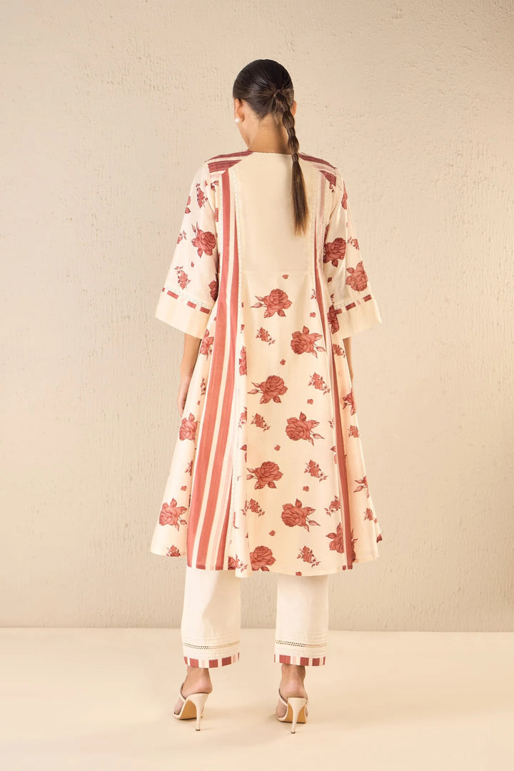 Vintage Rose: Red Floral & Stripe Anarkali Set
