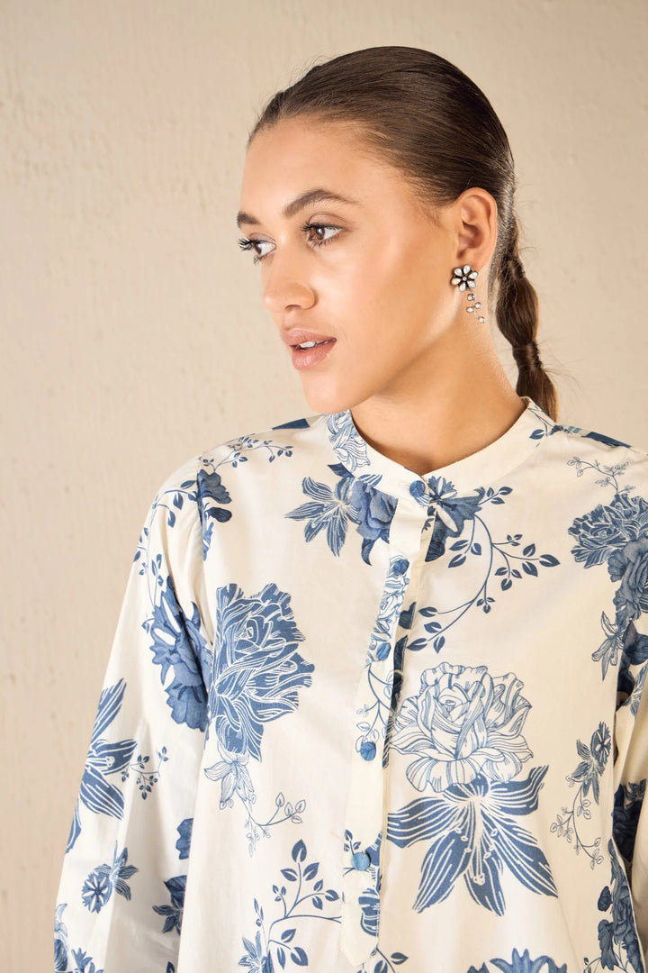 Floral Fantasy: Blue Line Floral Tunic Co-ord Set